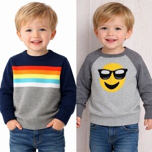 Children’s Place 2pc Sweater Bundle Emoji Rainbow Boys 3T‎